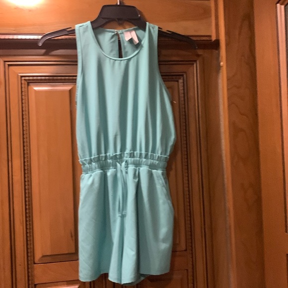 NWOT Z by Zella Girl Sleeveless Ruffle Waist Romper in Teal Lagoon Size 7 - Picture 1 of 10